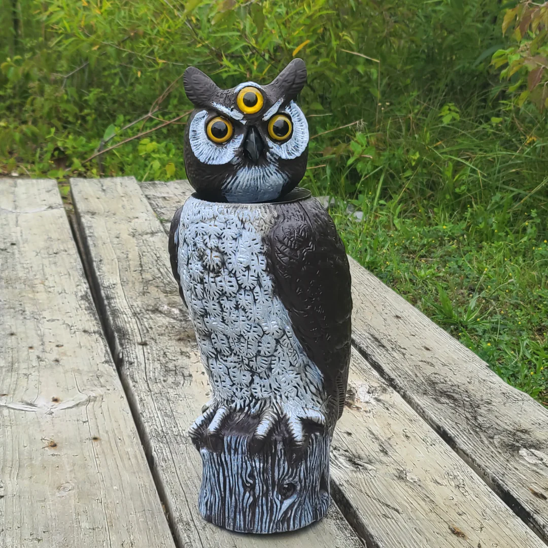 3-Eyed Rotating Head Owl Decoy, 18", Large Natural Enemy Scarecrow Bird Deterrent, by Dalen Products - Image 11
