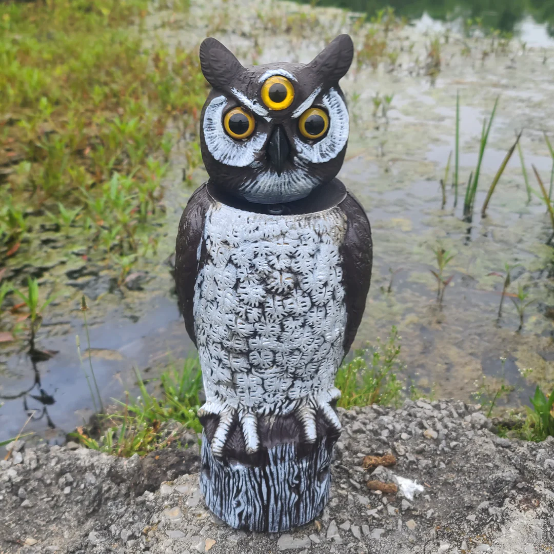 3-Eyed Rotating Head Owl Decoy, 18", Large Natural Enemy Scarecrow Bird Deterrent, by Dalen Products - Image 4