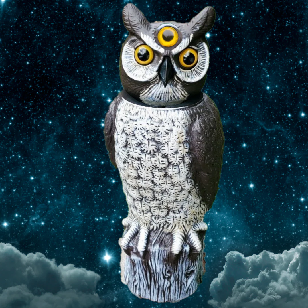 3-Eyed Rotating Head Owl Decoy, 18", Large Natural Enemy Scarecrow Bird Deterrent, by Dalen Products - Image 5