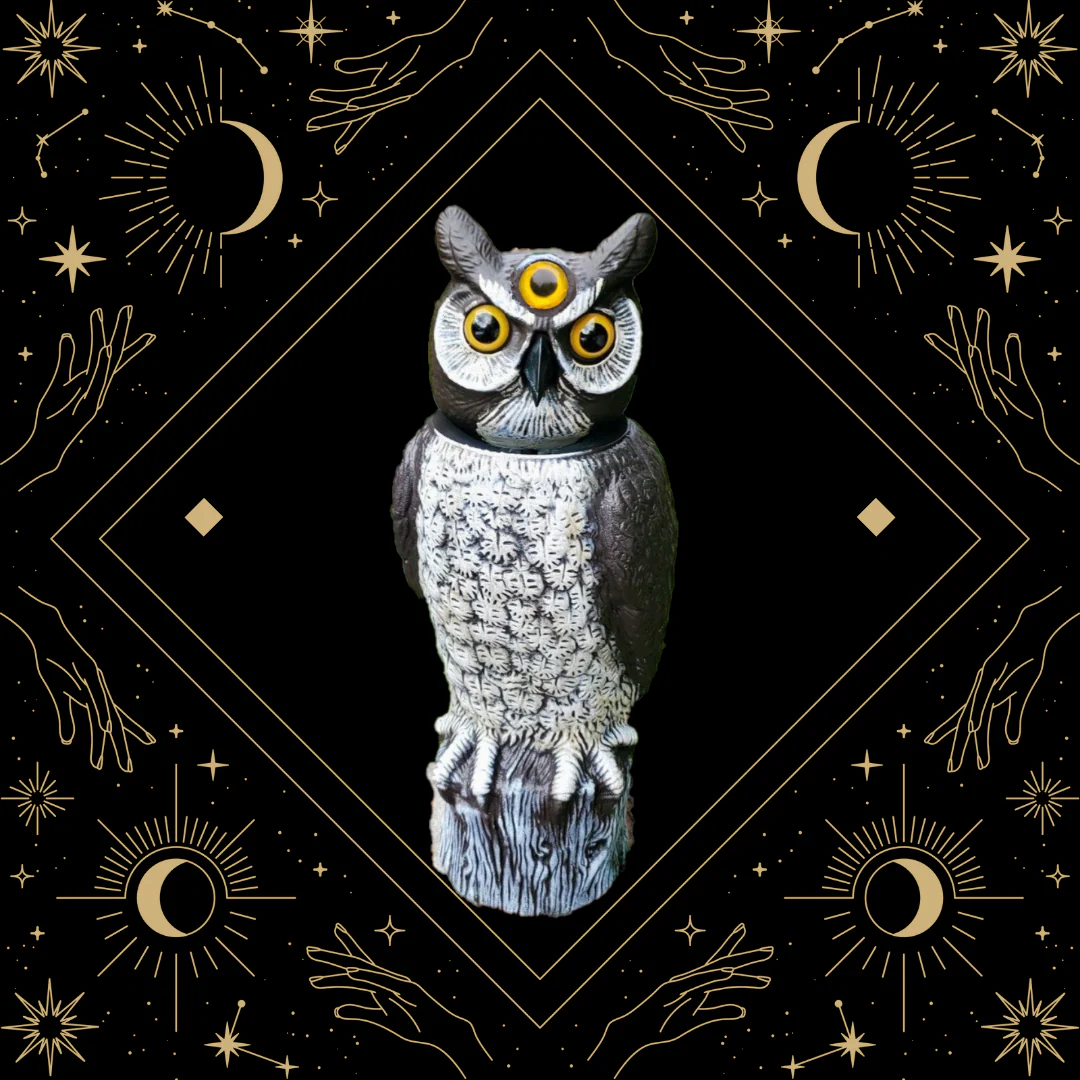 3-Eyed Rotating Head Owl Decoy, 18", Large Natural Enemy Scarecrow Bird Deterrent, by Dalen Products - Image 6