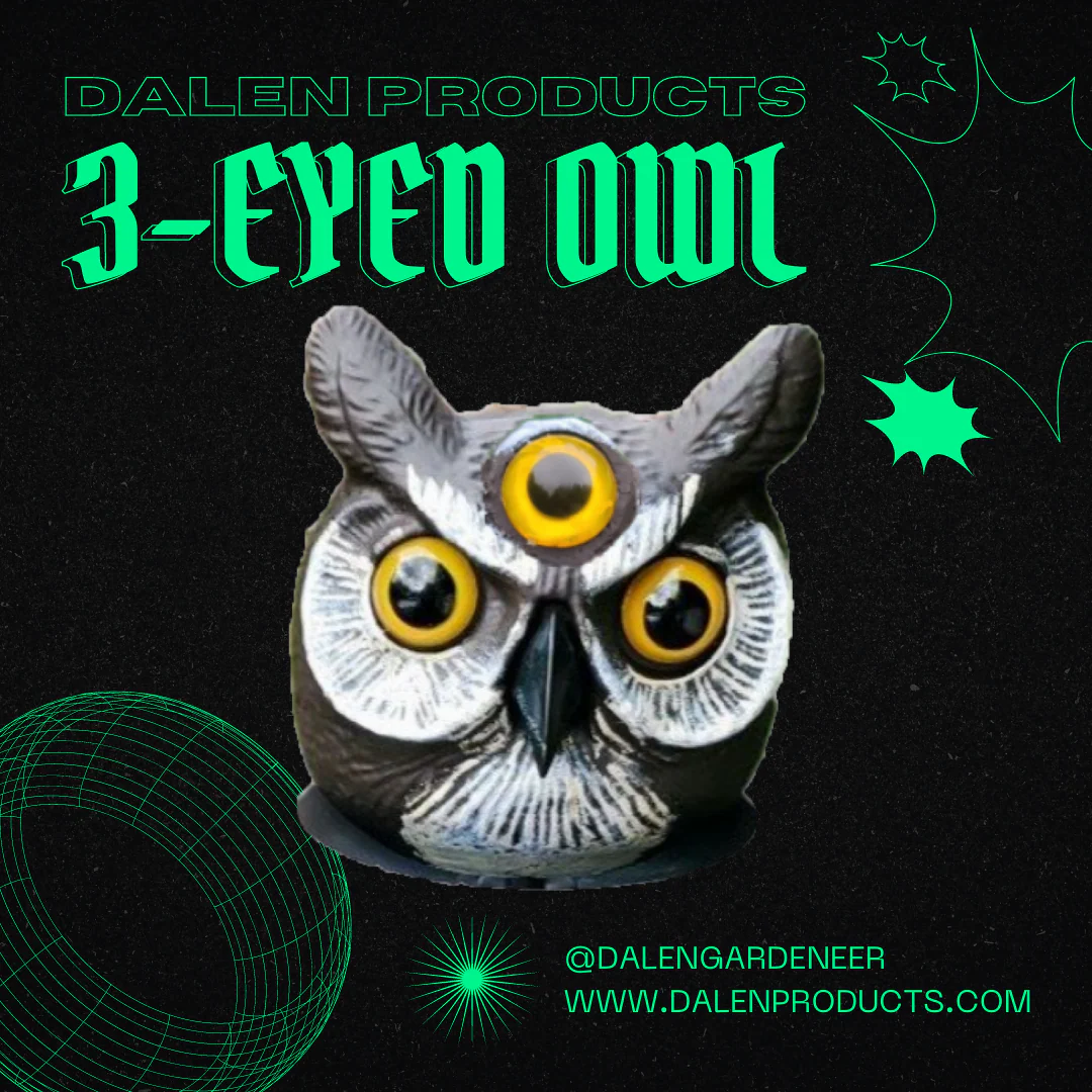 3-Eyed Rotating Head Owl Decoy, 18", Large Natural Enemy Scarecrow Bird Deterrent, by Dalen Products - Image 8